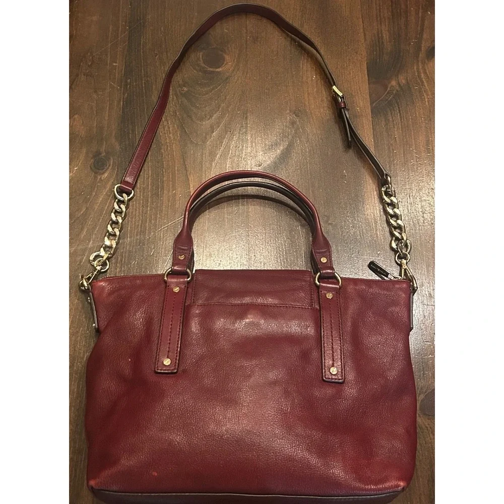 Michael Kors Hamilton Maroon Leather Lock Top Handle Zipper Satchel Shoulder Bag